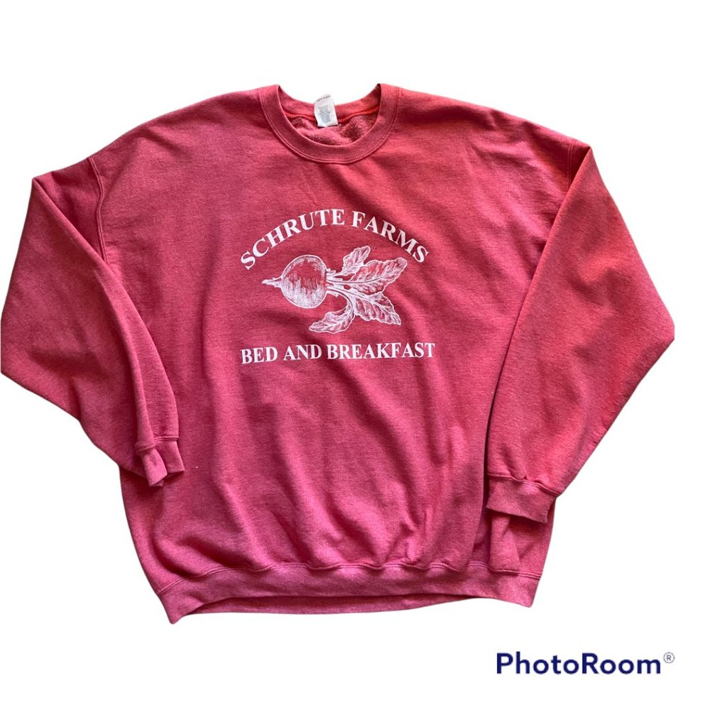 The Office Schrute Farms Bed and Breakfast Crewneck Sweatshirt, 3X, Heather Pink